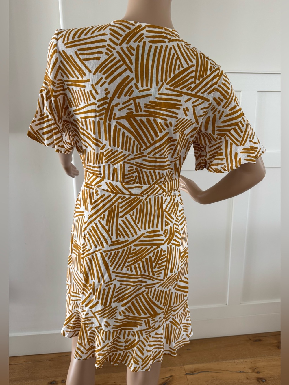 Mahina Mustard and White Abstract Wrap Mini Dress - Picture 3 of 4